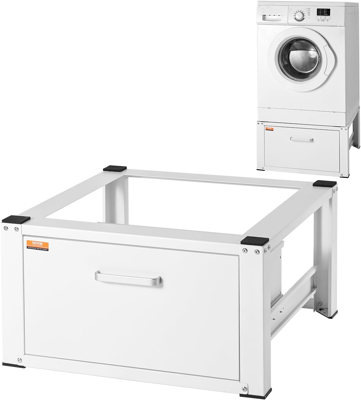 VEVOR YN-WM01 Laundry Pedestal Washer and Dryer Stand Platform Universal Fit 660lbs Capacity, Heavy Duty Multi-Functional Base for Washing Machine with Drawer & Rich Accessories, White