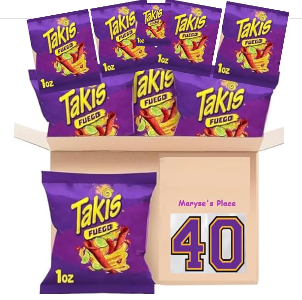 bulk snacks Tak - 40 Individual Packs, 1oz Bags Snack Size, Hot Chili Pepper & Lime Flavored Extreme Spicy Rolled Tortilla Chips (Tak)-