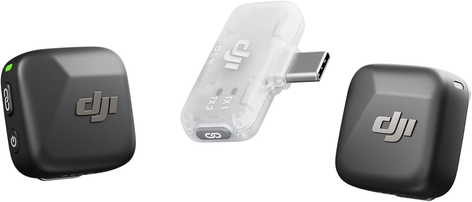 DJI Mic Mini (2 TX + 1 Mobile RX), Wireless Lavalier Microphone for iPhone 17/16/15 & Android/PC/Tablet, Plug-and-Play, 300m Transmission, Ultralight, Active Noise Cancelling, YouTube, Vlog, Streaming