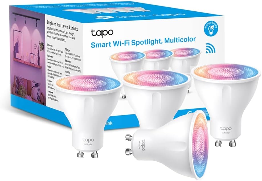 Tapo L630 (4-Pack) Smart Bulb, Alexa Light Bulb, Smart Light Bulb Spotlight, GU10 Lamp Base, 16 Million Colours, White Tunable, High Lumen & Dimmable, Remote Control, Voice Control Alexa & Google