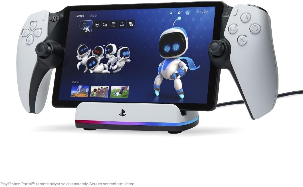 PowerA Charging Station for PlayStation Portal Remote Player with Lumectra, RGB lighting, USB powered, magnetic charger, charge and display, weighted base, officially licensed