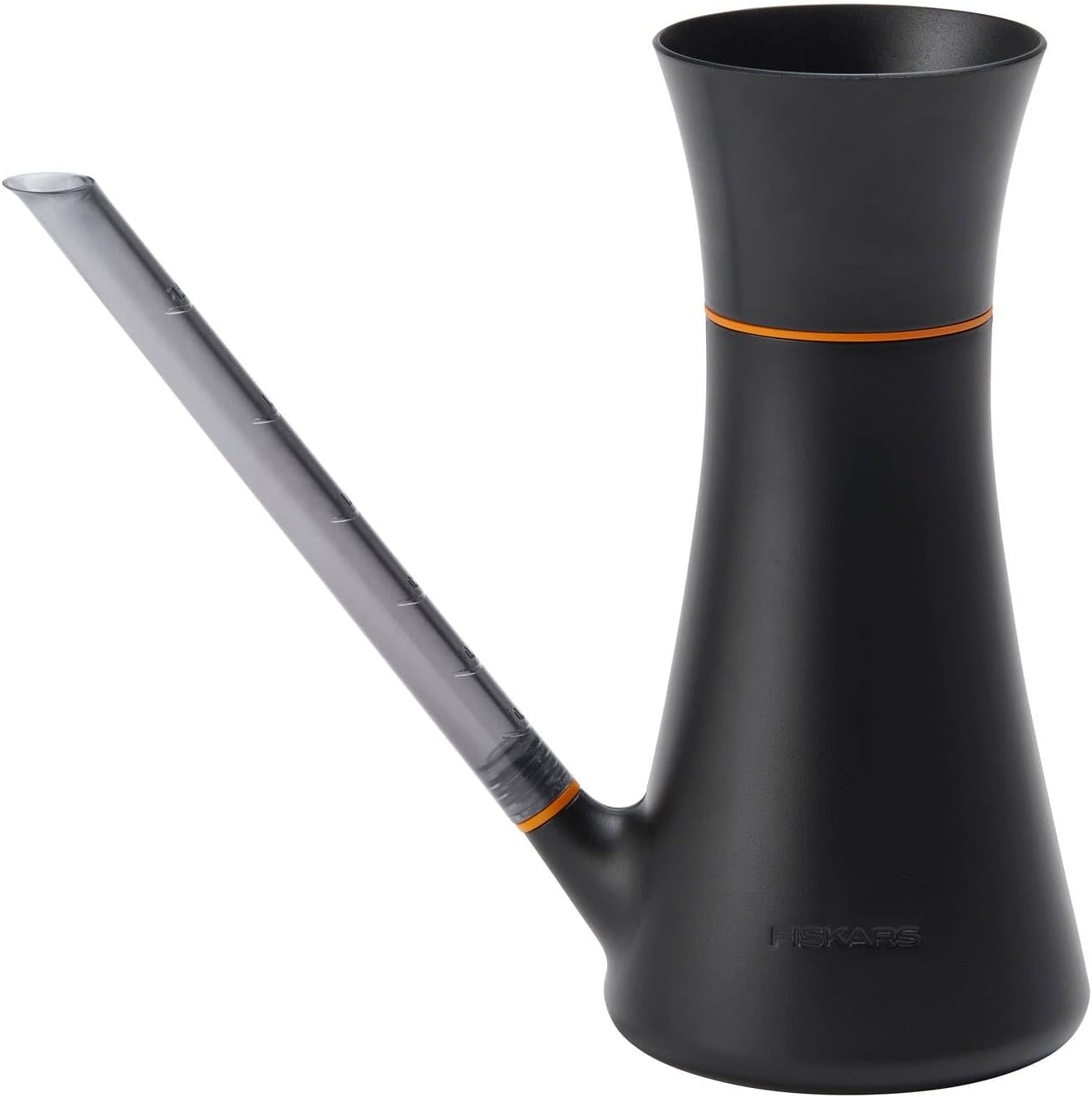 Fiskars Watering Can with lid, 1.2 L, Can be filled without removing the lid, Height: 25.8 cm, Black/Orange, 1071307