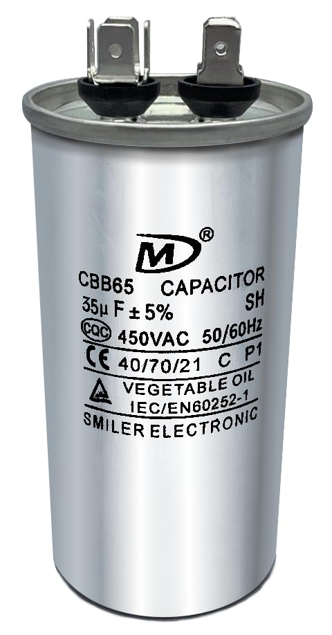 CBB65 35 uF 5% 35 MFD 450 VAC Round Run Start Capacitor for HVAC and AC Motor, Fan, Cool or Heat Pump