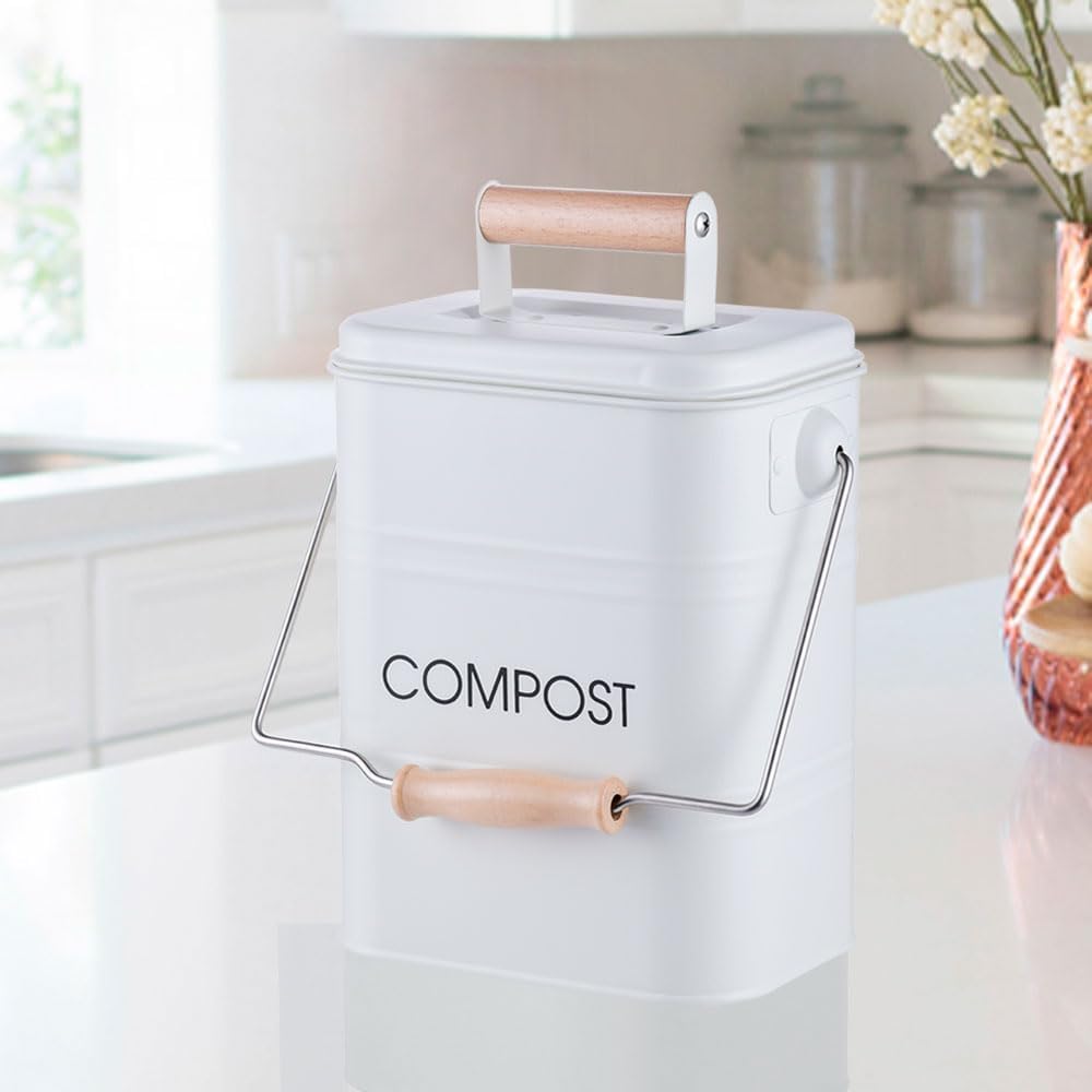 STARNINE Kitchen Counter Compost Bin 3.5 Litre Compost Caddy Ventilated Small Waste Bin For Kitchen Food Waste Stainless Steel