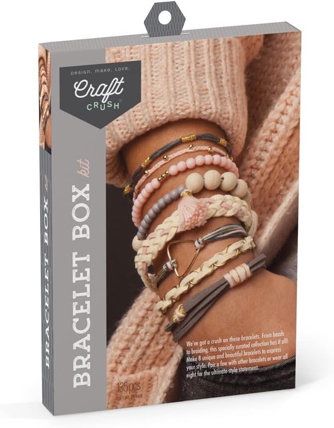Craft Crush Bracelet Making Kit - Friendship Bracelet Kit, Jewelry Making Supplies, Arts and Crafts, Friendship Bracelets, Bracelets for Teen Girls, Makes 8 Friendship Bracelets, Ages 13+, Blush