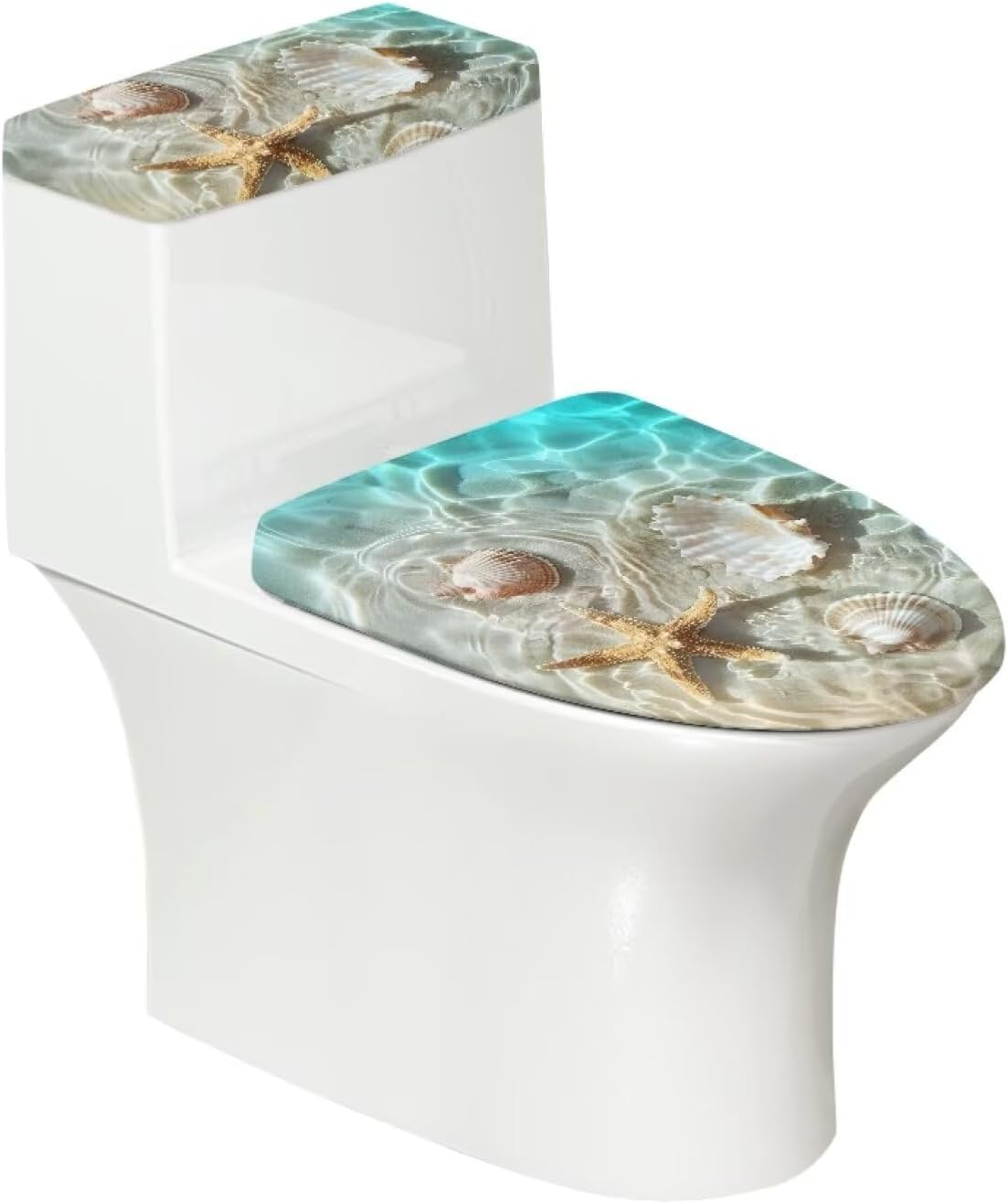 GLENLCWE Starfish Conch Ocean Beach Toilet Lid & Tank Covers for Bathroom,Non Slip Elastic Bottom Tank Lid Cover Replacement Universal Fit,Easy Care