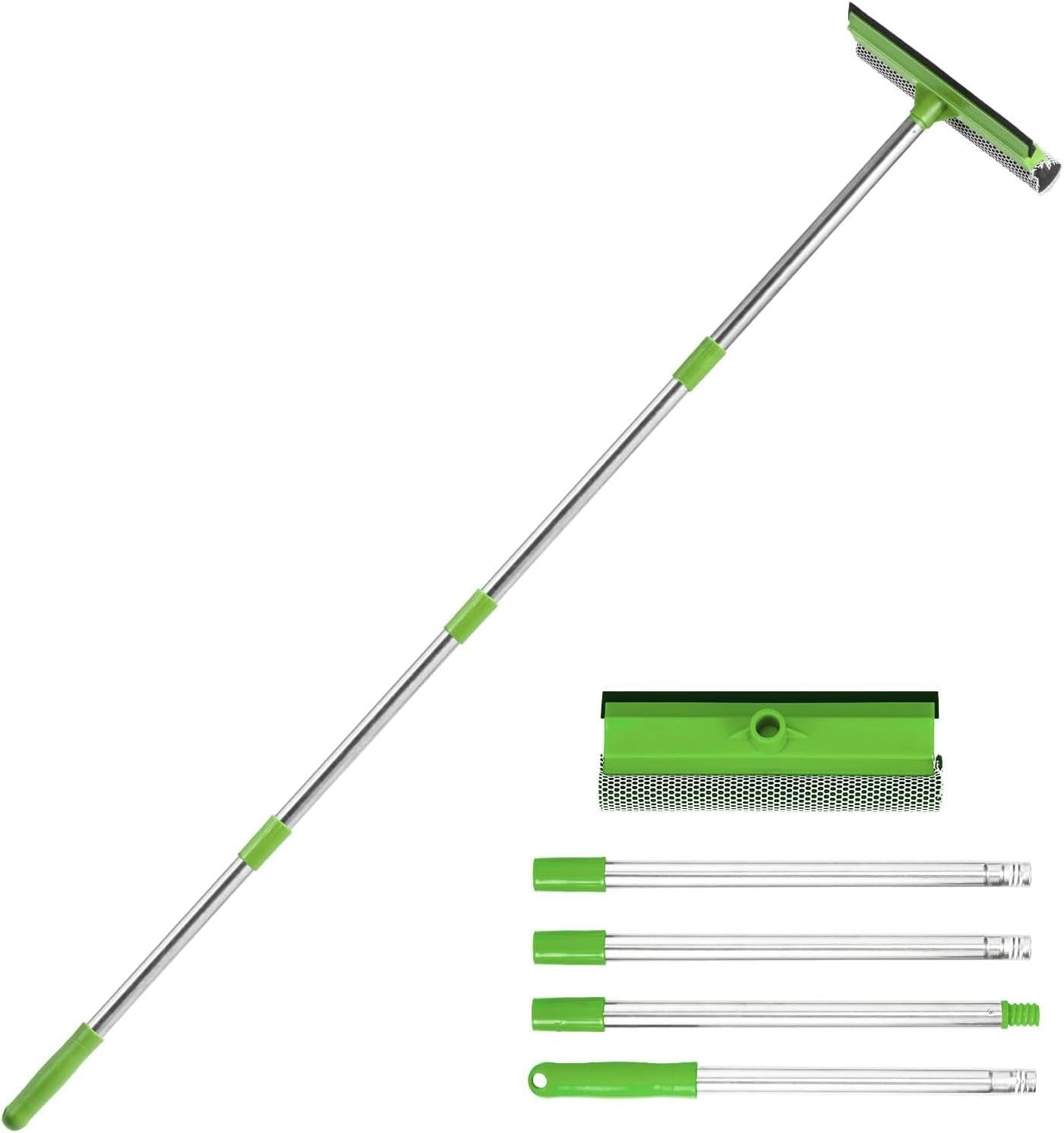 2-in-1 Window Squeegee with 30"-59" Stainless Steel Adjustable Handle - Glass Cleaner for Shower Doors, Car Windshield & High Outdoor Windows