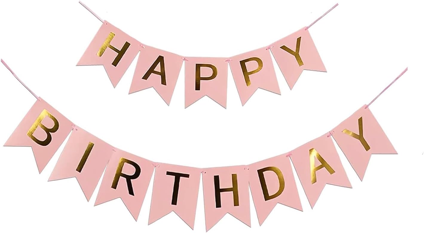 Kyzistn Happy Birthday Banner - 13Pcs Pink Color Birthday Bunting for Boys & Girls Party Decorations