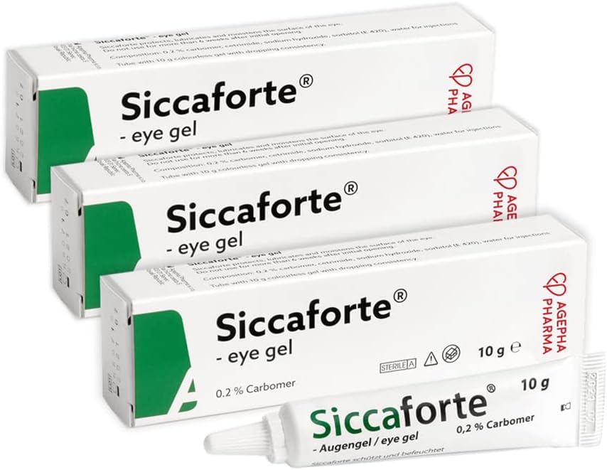 Siccaforte Eye Gel with Carbomer | Smooth, Moisturizing and Healing for Fresh Eyes | Soothing Irritated and Sore Eyes | Comfortable on Eyes for Day Time Use | Long Term Relief (3 x 10 g)