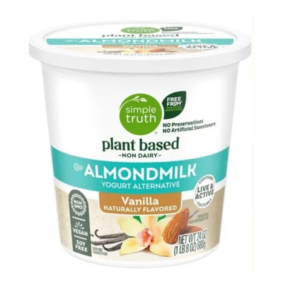 Vanilla Almond Milk Yogurt Alternative, Dairy Free Vegan, Plant Based Lactose Free, Smooth Creamy Non-Dairy, 24 oz