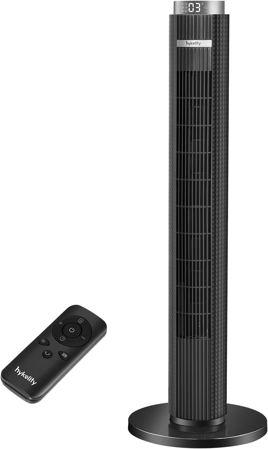 hykolity Tower Fan for Bedroom, 90° Oscillating Standing Fan, 28dB Ultra Quiet, 26ft/s Velocity 38'' Bladeless Fan with 3 Speeds & 4 Modes, 12H Timer, Remote, Floor Fan for Living Room, Home, Office