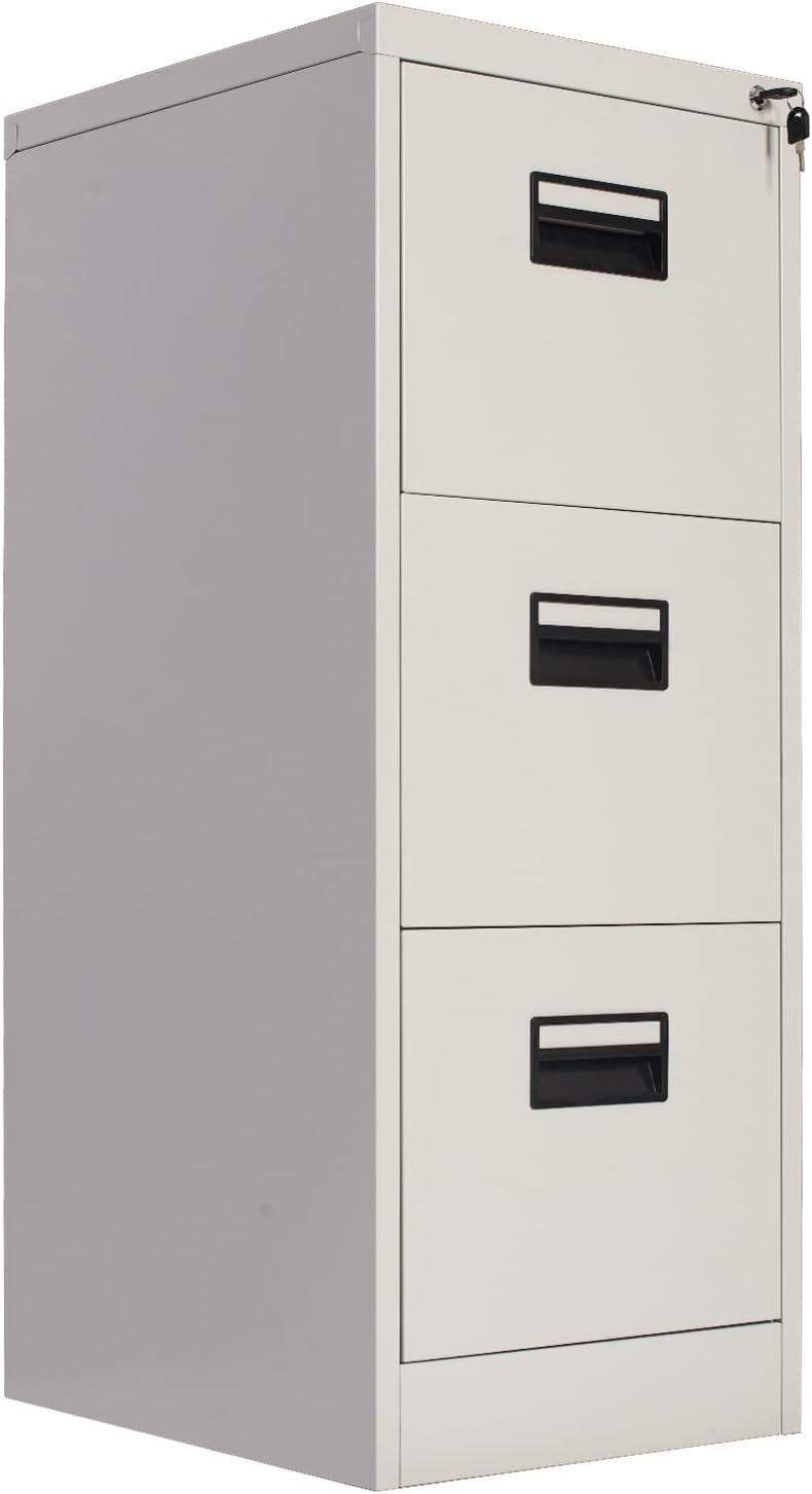 Frideko Filing Cabinets - Lockable Cabinets, 3 Drawers Metal Cabinet, Office Cabinet with Lock Utility Storage Cupboard Locker, Need to Assembly (Light Grey)