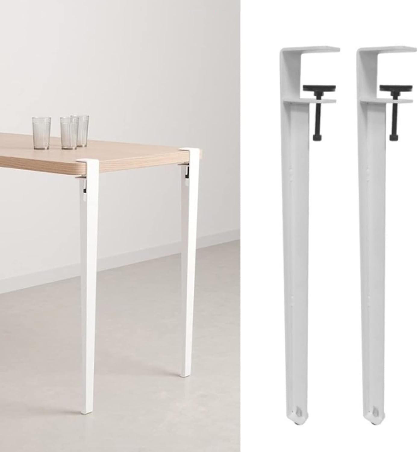 Metal Clamp Table Legs,F-Shaped Furniture Legs,Coffee Table Legs Bar Legs,for DIY Furniture Console,No Punching Design to Protect The Desktop,with Floor Protectors (40cm(15.7in),White)
