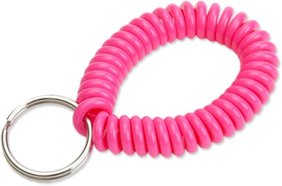 Lucky Line 2” Diameter Spiral Wrist Coil with Steel Key Ring, Flexible Wrist Band Key Chain Bracelet, Stretches to 12”,unisex,adult Pink, 1 PK (410661)