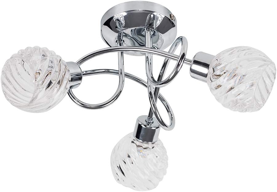 MiniSun | Contemporary 3 Way Polished Chrome Curved Arm Ceiling Light with Dome Shades | Close-to-Ceiling Lights, Home Décor & Improvement Essential | Includes 3W LED Bulbs [6500K Cool White]