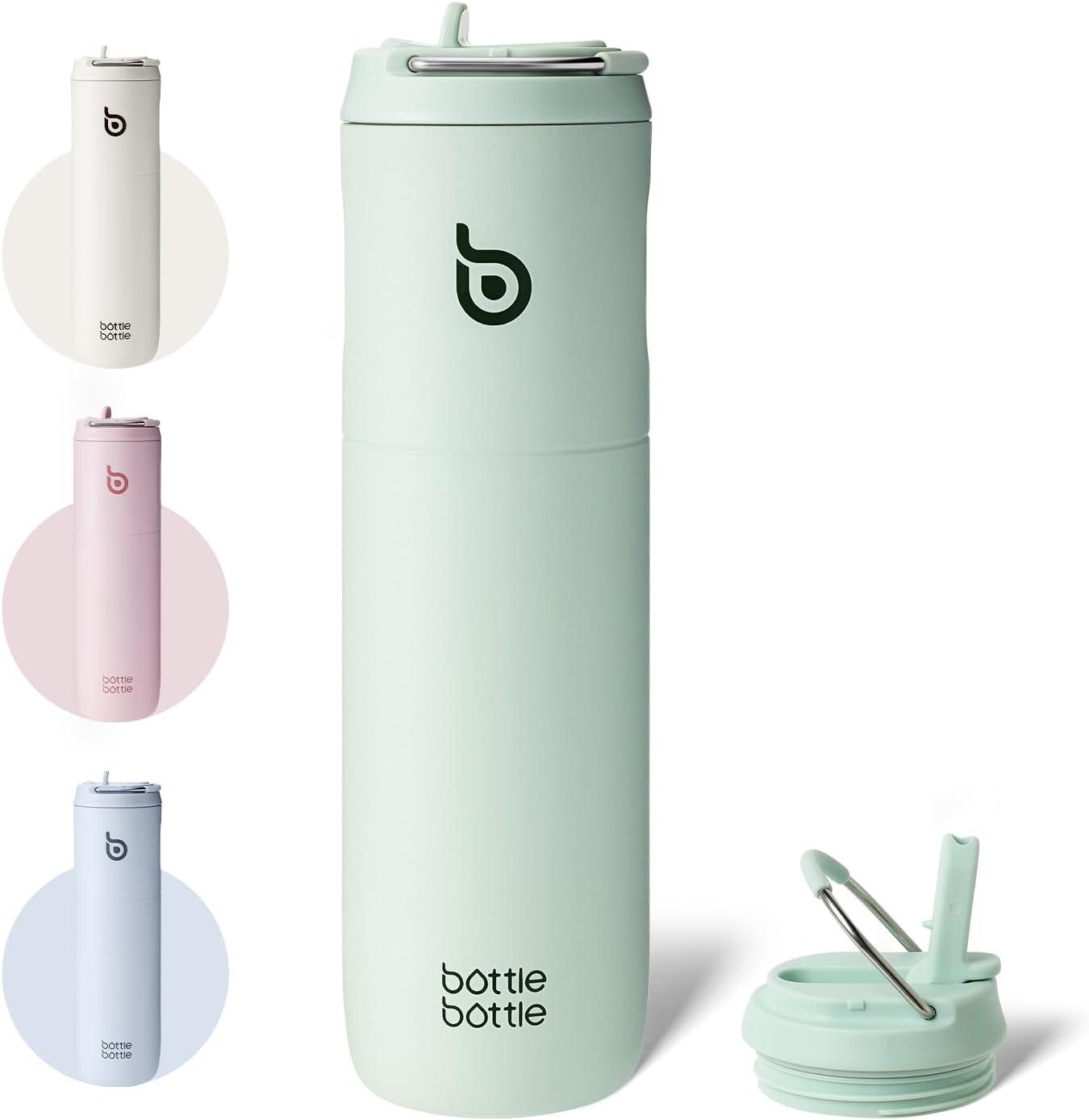 bottlebottle Stainless Steel Water Bottle with Straw and Lid, Sports Insulated Metal Water Bottle with Handle, Light Green, 700ml