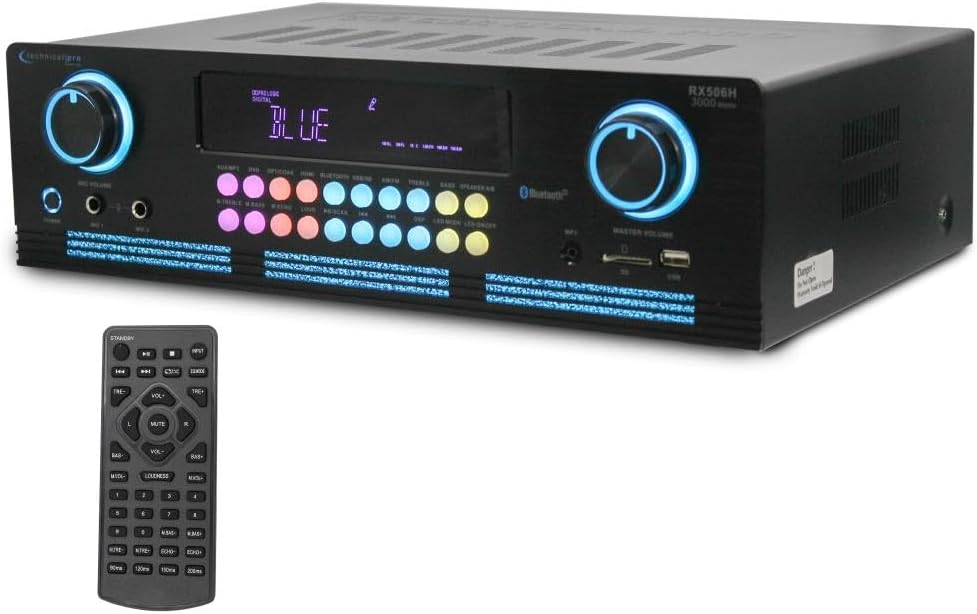 Technical Pro 2000-Watt Bluetooth Stereo Power Amplifier - Digital Spectrum Display, Cooling Fan, Versatile Inputs, Karaoke Features, and Remote Control for Ultimate Audio Control