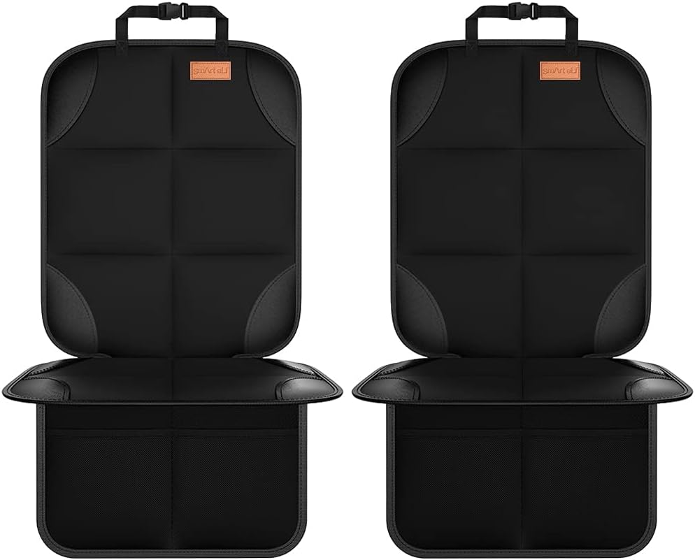 SMART ELF Car Seat Protector, 2Pack Seat Protector Protect Child Seats with Thickest Padding and Non-Slip Backing Mesh Pockets for Baby and Pet,Sedan SUV Truck (Black)