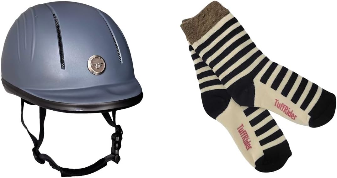TuffRider Starter Basic Horse Riding Helmet Protective Head Gear for Equestrian Riders with Assorted Strip Socks