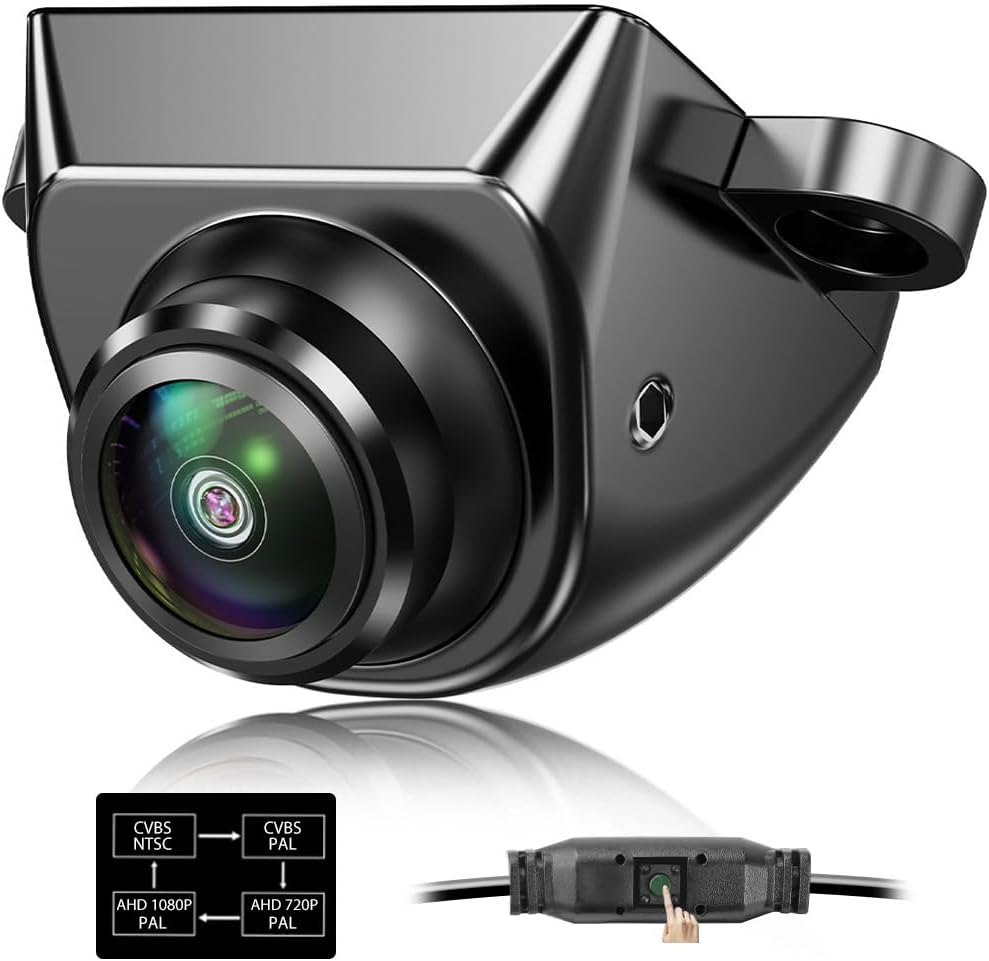 AHD1080P Backup Camera with Video Format Switch Button, GreenYi Reverse Rear/Front/Side View Cam, Adjustable Fisheye Lens, Waterproof Night Vision 170 Degree Wide View