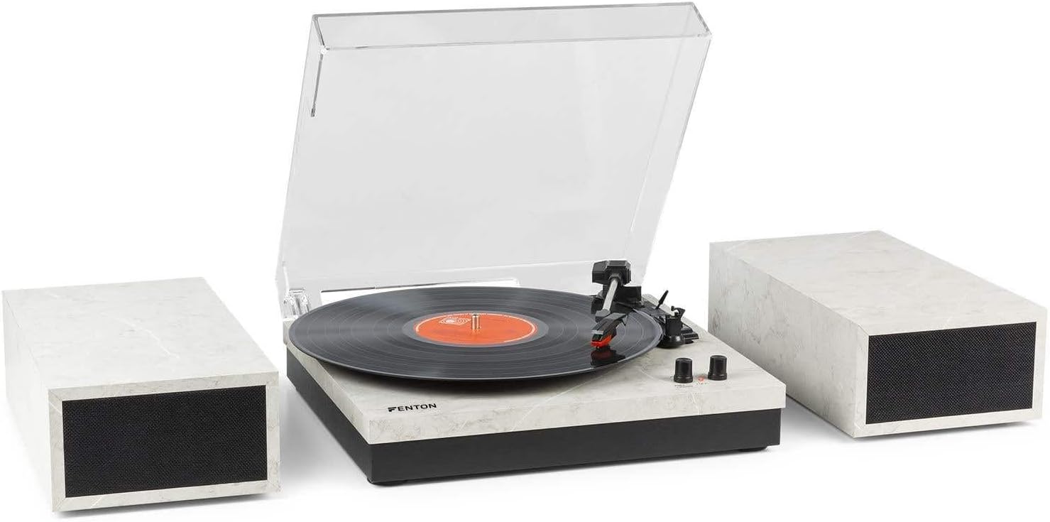 Fenton RP165M Bluetooth Vinyl Record Player with Stereo Speakers, Marble Finish - 3-Speed Turntable, Wireless Audio Streaming, Classic Style for Home Audio Listening