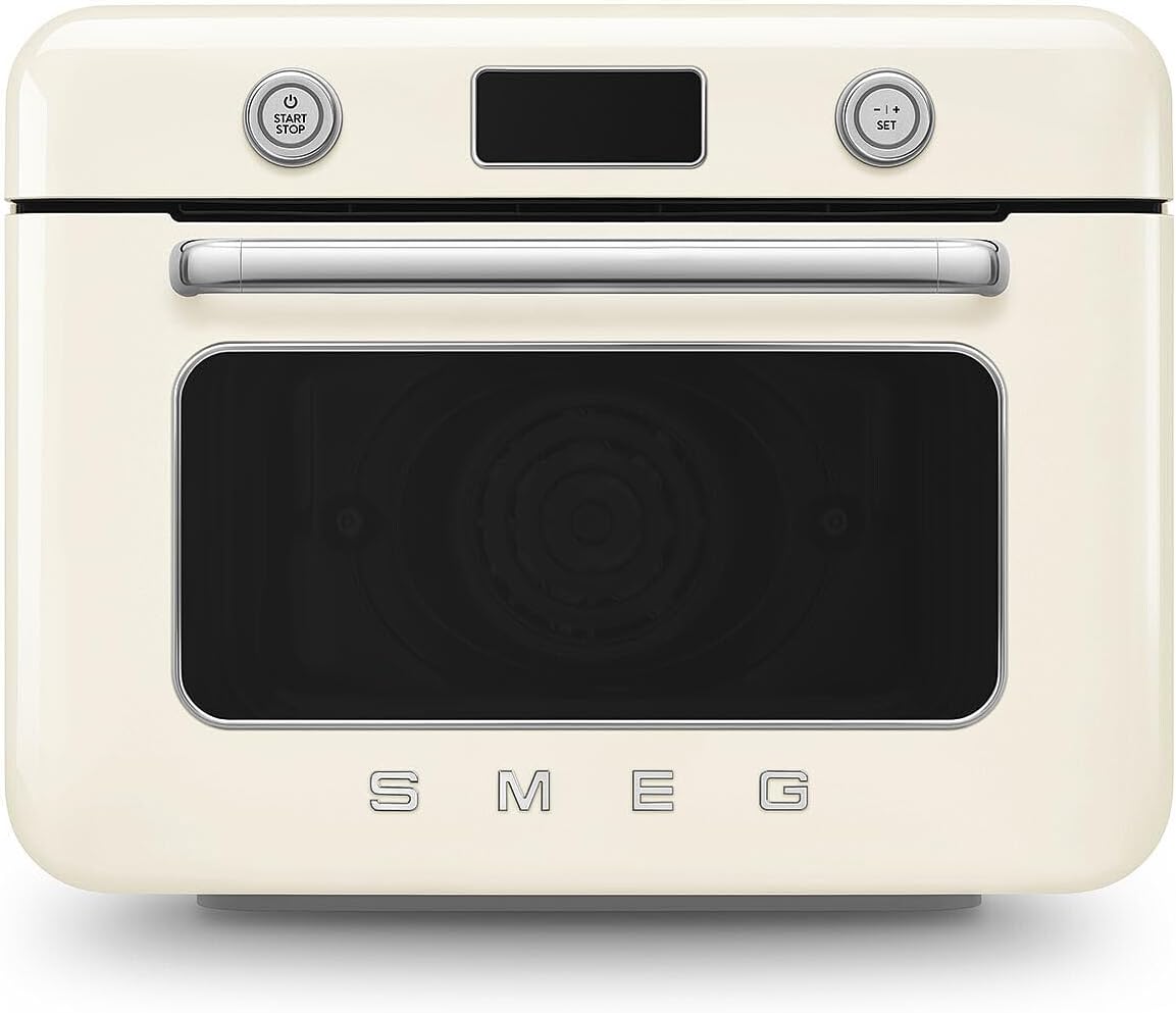 SMEG COF01Countertop Combi Oven - Multi-Function Grill, Air Fry, Steam, Bake, Convection, Defrost, and Warm, 10 Cooking Functions - Made In Italy (Cream)