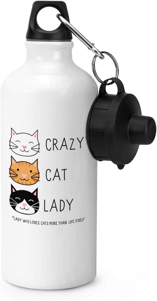 Gift Base Crazy Cat Lady Sports Bottle Water Gym 600ml White