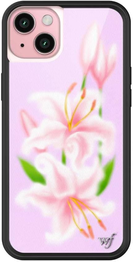 Wildflower Cases - Compatible with Apple iPhone 15 Plus | Protective Black Bumper, 4ft Drop Test Certified, Women Owned Small Business | Sweet Lily - Floral Nature Pink Green Dainty Trendy Cute