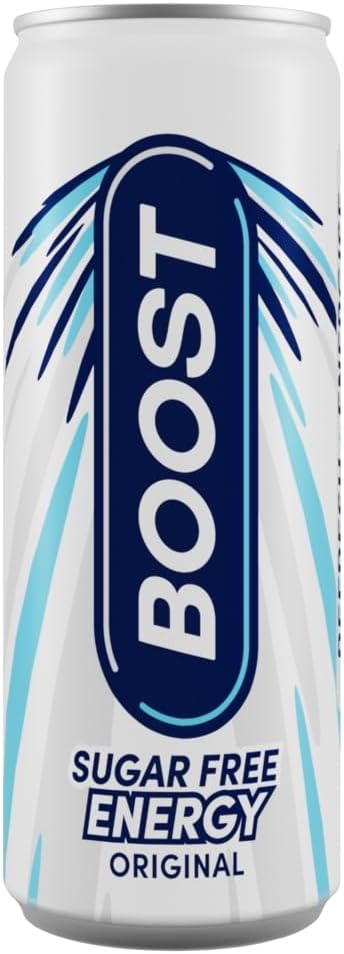 Boost Energy Drink Sugar Free Original - 24 Pack Drinks with Caffeine, Taurine and Vitamin B | Carbonated Energy Drinks | Gluten Free Vegan Low Calorie Zero Sugar Fizzy Drinks | 24x250ml