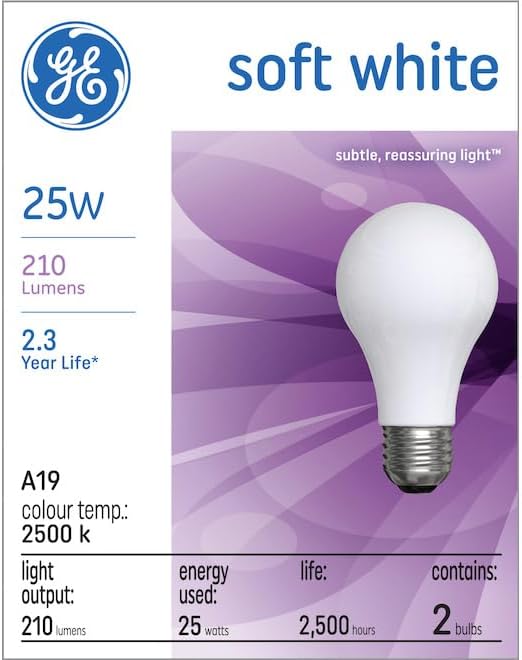 GE Bulb SFTWHT 25A/W PK2