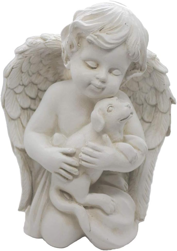 7 inch Angel with Dog Statue Pet Dog Memorial Statue Indoor Outdoor Home Garden Guardian Rememberance Dog Puppy Figurine