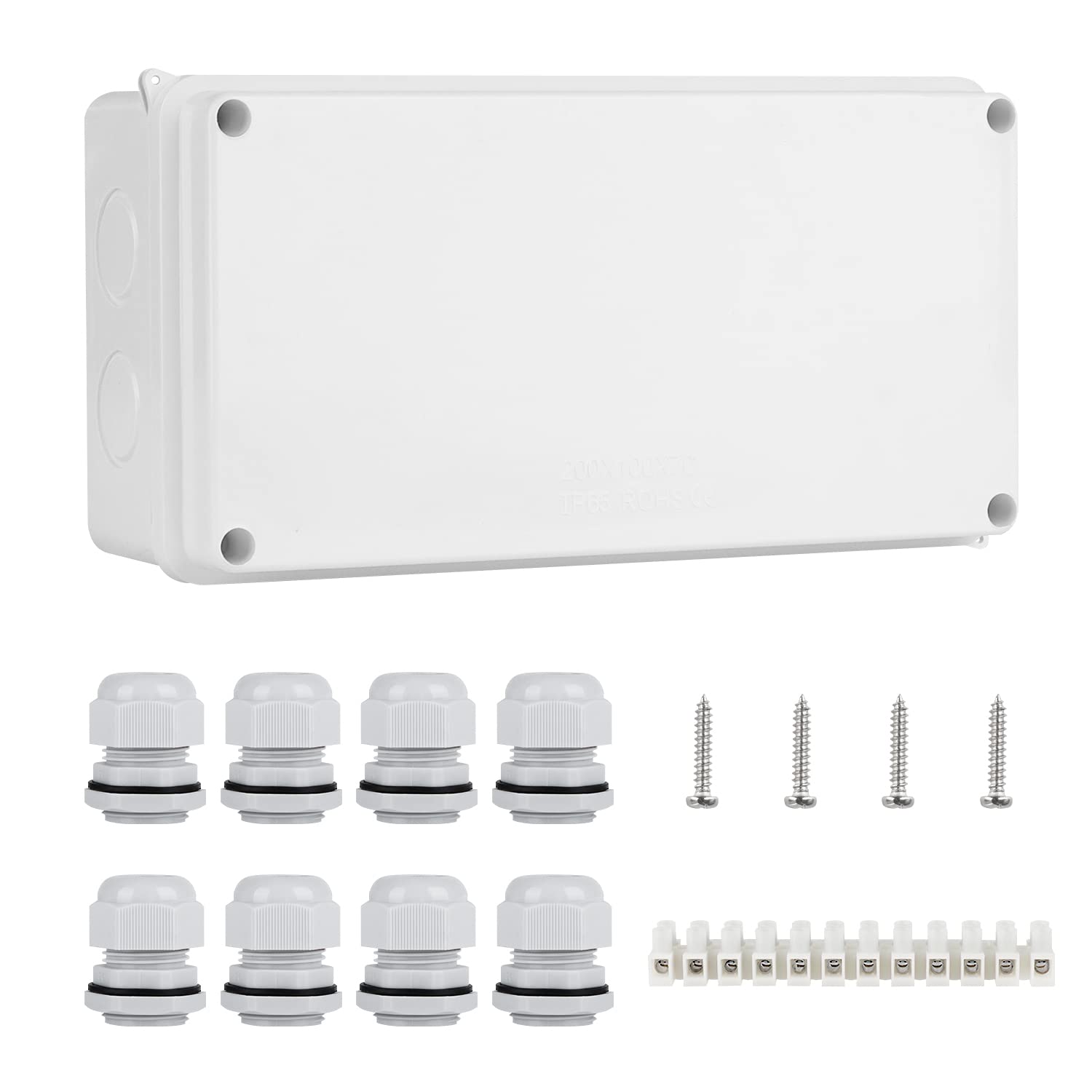 IP65 Waterproof Junction Box Large ABS Electrical Box Outdoor Cable Connector,White(200x100x70mm)