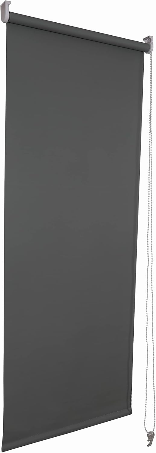 Funky Gadgets Blackout Roller Blinds Window Shades Easy Fit Thermal Roller Blind 3 Pass Black Out Fabric for Room Darkening Trimmable Child Safe Metal Tube Charcoal Grey (60cm Wide x 165cm Drop)