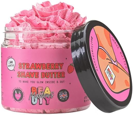 Mallows Beauty Strawberry Shave Butter, Relieves Redness, Hydrates and Nourishes, Protects Against Razor Rash, Long Lasting Results, for All Skin Types, 100g