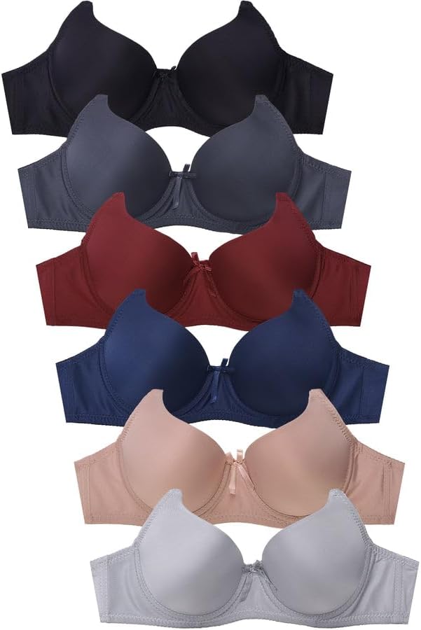 Mamia Women's Basic Lace/Plain Lace Bras (Pack of 6)- Various Styles (Catalina, 40D)