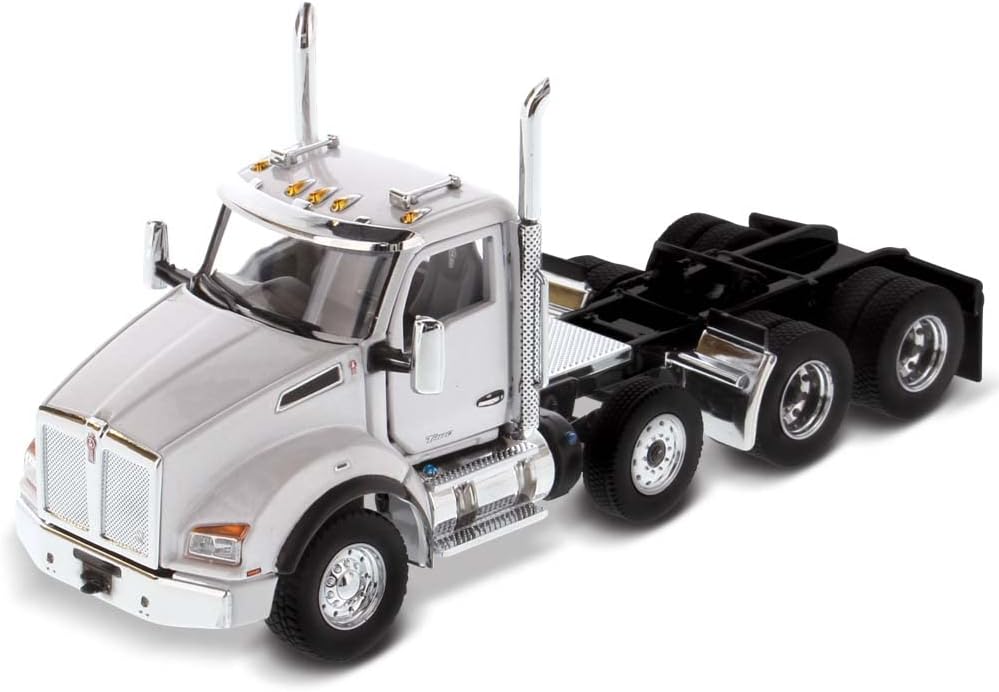 Diecast Masters 1:50 Scale Kenworth T880 SBFA Day Cab Tandem with Lift Axle | Transport Series | Metallic White Model 71058