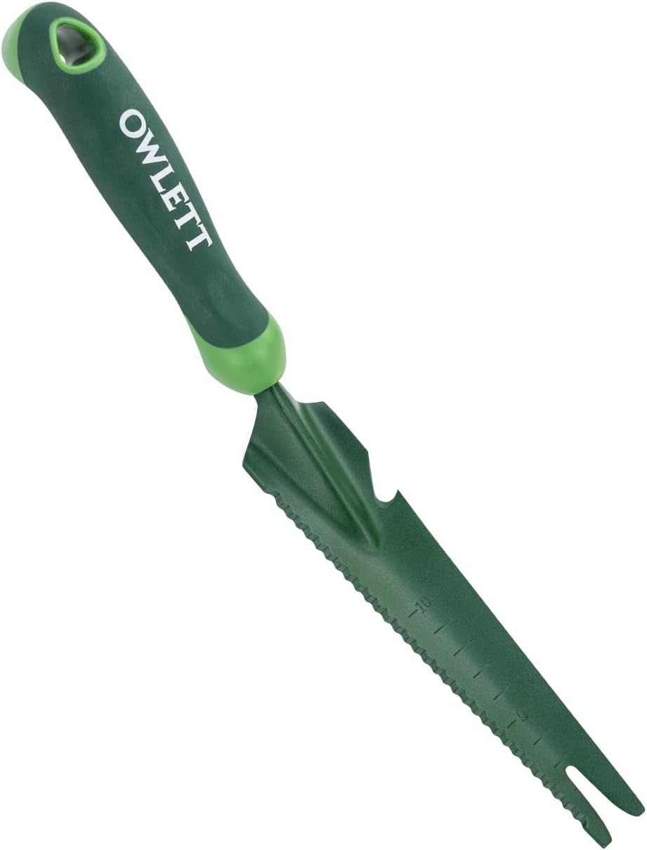 Hand Weed Puller Tool, 5-in-1 Multipurpose Garden Trowel with Soft Handle, Weeding Tool with Serrated Edges Measuring Scale for Easy Weeder Removal, Planting, Transplanting, Digging, Cutting