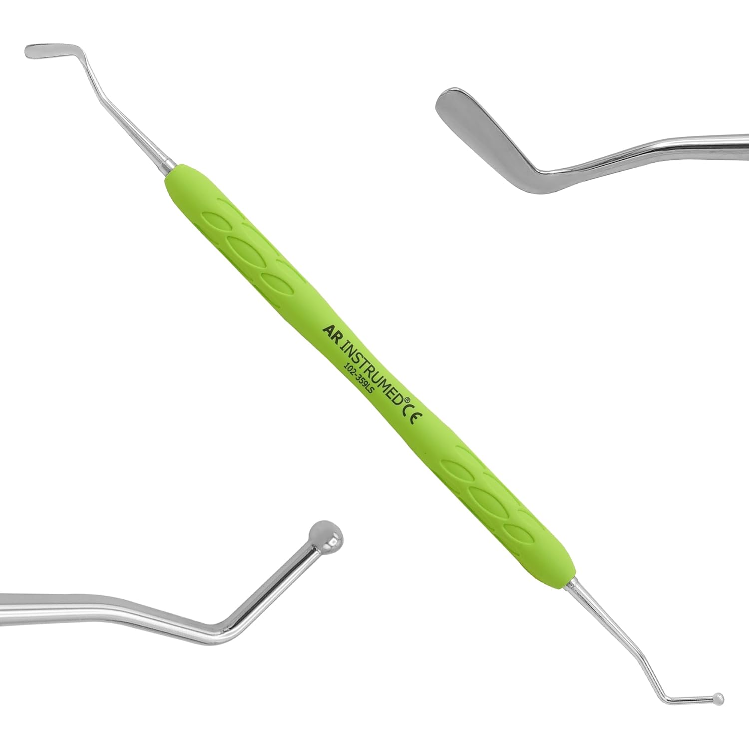 AR INSTRUMED Silicone Coated Spatula 2.5-3.2mm, Stainless Steel, Flat Plastic Shaping Composite Filling Instrument, Light Green Soft Grip