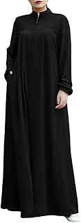 Womens Abaya Muslim Long Sleeve Front Zipper Dress Prayer Islamic Clothes with Pockets