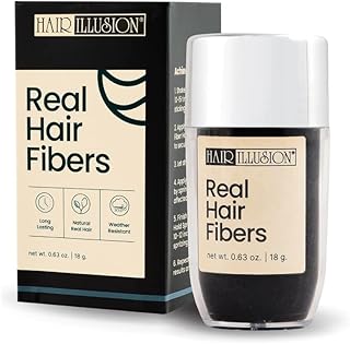 Hair Illusion Black Real Hair Fibers for Thinning Hair - 100% Natural Texture, Non Synthetic Hair Fibers - Bald Spot Cover Up for Women & Men - 18 Gram
