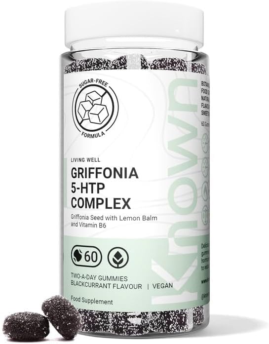 Griffonia 5-HTP Complex Gummies by Known Nutrition – with Vitamin B6 – Supports Normal Psychological Function – Natural Blackcurrant Flavour – 60 Vegan Gummies (30-Day Supply)