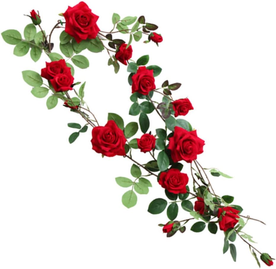 Gatuida 1pc Simulation Rose Rattan Floral Vine Decor Artificial Hanging Plant for Home Party Decoration Easy Care Large Flower Head