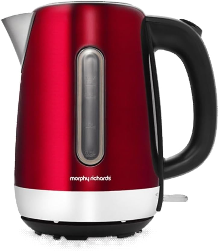 Morphy Richards Equip Jug Kettle, 1.7L, 3Kw Rapid boil, Removeable Limescale Filter, Easy View Water Gauge, Stainless Steel Case, Red, 102785