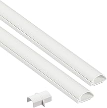 D-Line 31.4in TV Cord Hider, Patented Half Round Cable Cover, Hide Wall Mount TV Wires, Hinged One-Piece Cable Concealer, Adhesive, Decorative Raceway - 2X 0.78in W x 0.39in H x 15.7in L - White