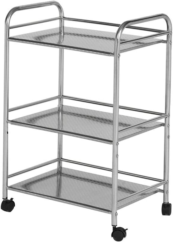 Multibao Heavy Duty 50cmx35cmx75cm Stainless Steel 3 Tier Side Rolling Kitchen Service Cart Trolley for Beauty Salon Shelf BBQ Hotels Restaurants