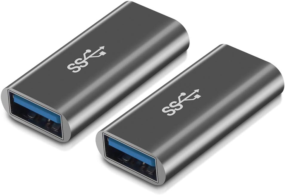 [2-Pack] Aluminum Type A Female to Female -Connector Converter,USB 3.0 Coupler Adapter (Grey)
