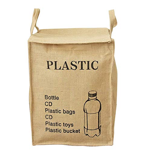 YANGMEI Jute Weave Recycling Bag Waste Bin Bags Basket for Home Kitchen Office - Natural Style Recycle Garbage Trash Sorting Bins Organizer Baskets Recycling Container