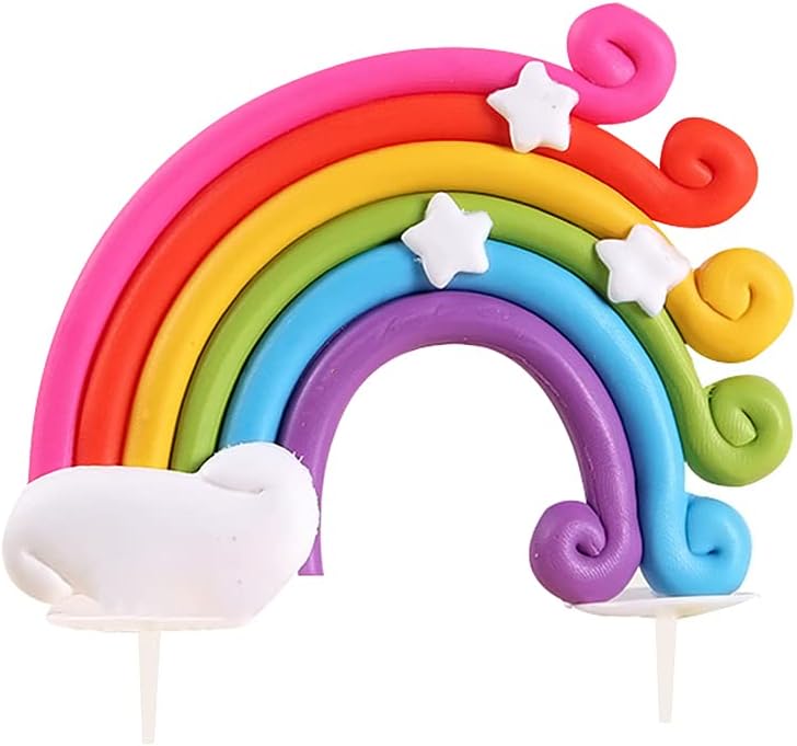 Rainbow Cake Topper, Handmade Rainbow Star Cake Cupcake Topper for Birthday Wedding Anniversary Party Decoration