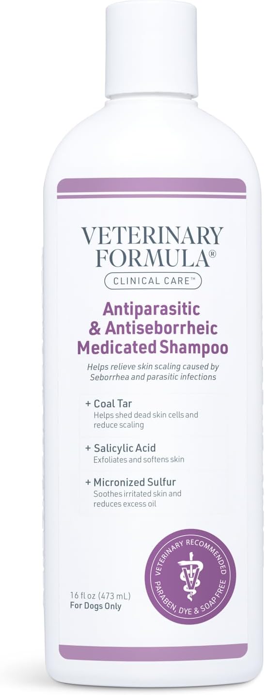 Veterinary Formula Clinical Care Antiparasitic & Antiseborrheic Medicated Dog Shampoo, 16 oz – Paraben, Dye, Soap Free – Hydrating and Antifungal Shampoo for Dogs, White