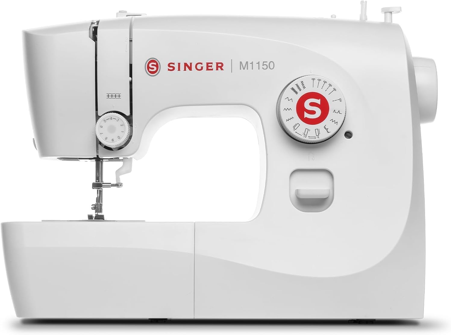 SINGER® M1150 Portable Sewing Machine (White) with Accessories | 16 Built-In Stitches Delivers 45 Stitch Applications | Top Drop-in Bobbin, 4-Step Buttonhole, LED Light | Ideal for Beginners